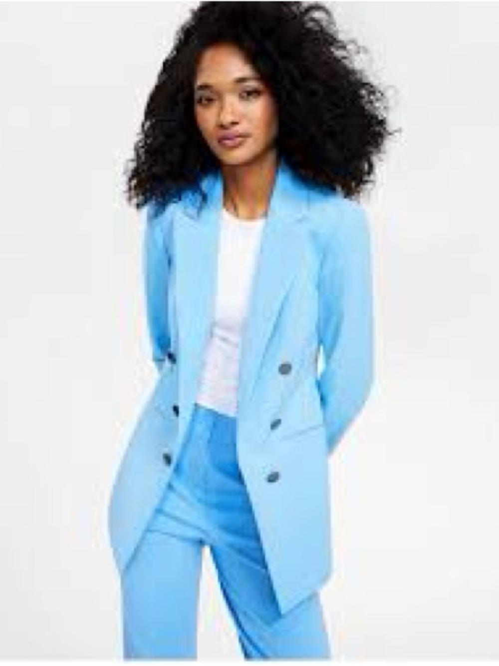 Double Breasted Lined Button Up Blazer Sky Blue Blogger Favorite